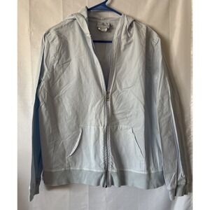 Hot Cotton‎ Women Hooded Jacket Large Light Blue Full Zip Boxy Cotton USA